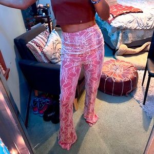 Peachy pink with white lace pants